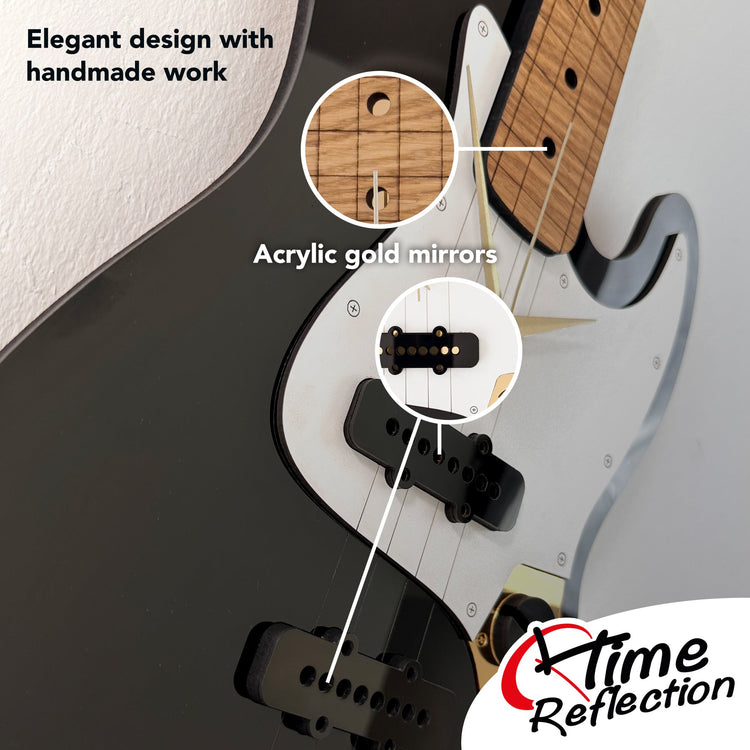 Time Reflection Ultra Realistic Bass Guitar - Shaped 3D Handmade Wooden Wall Clock - Exporgin | Türkiye Comes to You