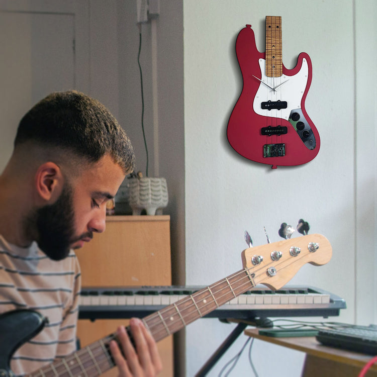 Time Reflection Ultra Realistic Bass Guitar - Shaped 3D Handmade Wooden Wall Clock - Exporgin | Türkiye Comes to You