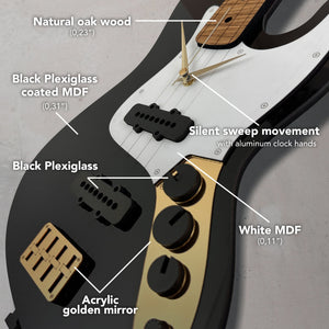 Time Reflection Ultra Realistic Bass Guitar - Shaped 3D Handmade Wooden Wall Clock - Exporgin | Türkiye Comes to You
