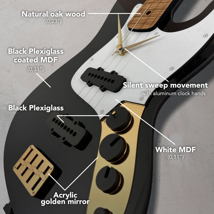 Time Reflection Ultra Realistic Bass Guitar - Shaped 3D Handmade Wooden Wall Clock - Exporgin | Türkiye Comes to You