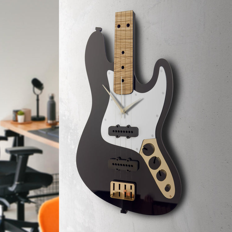 Time Reflection Ultra Realistic Bass Guitar - Shaped 3D Handmade Wooden Wall Clock - Exporgin | Türkiye Comes to You