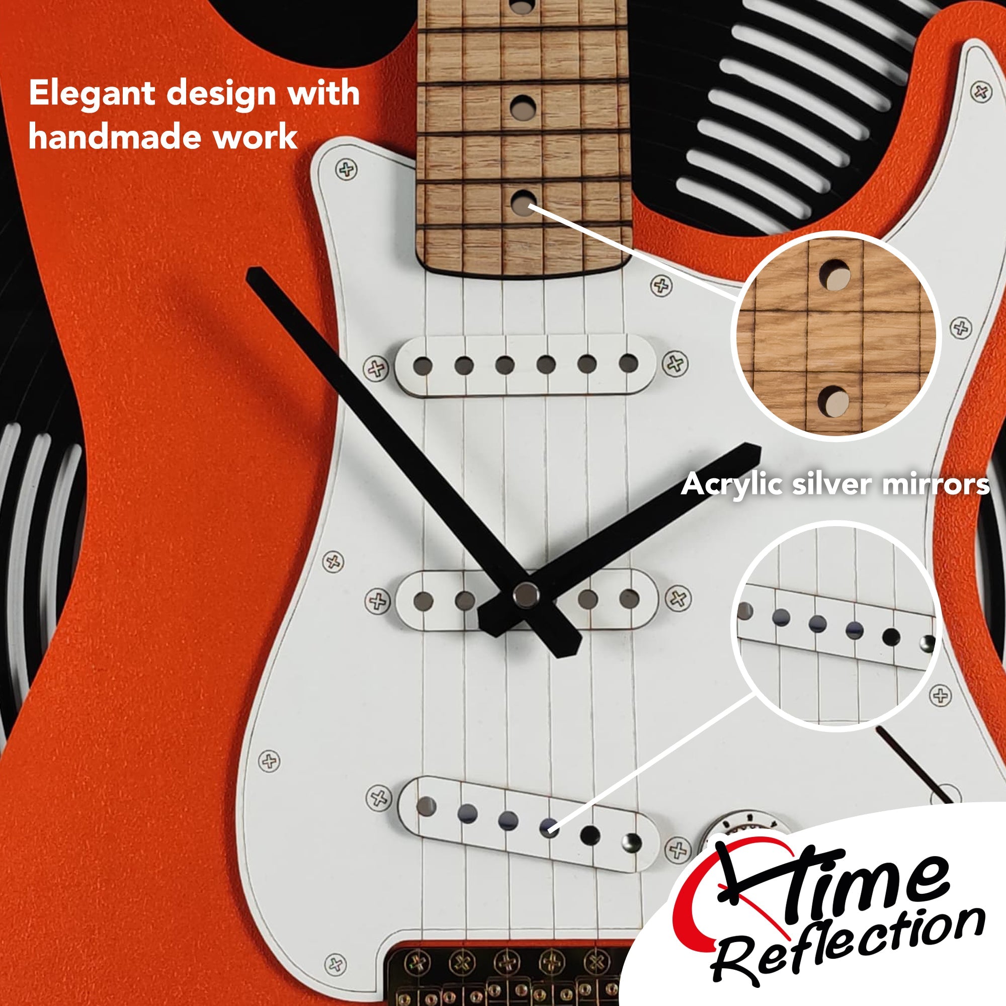 Time Reflection Ultra Realistic Classic Electric Guitar–Shaped 3D Handcrafted Wooden Wall Clock - Exporgin | Türkiye Comes to You
