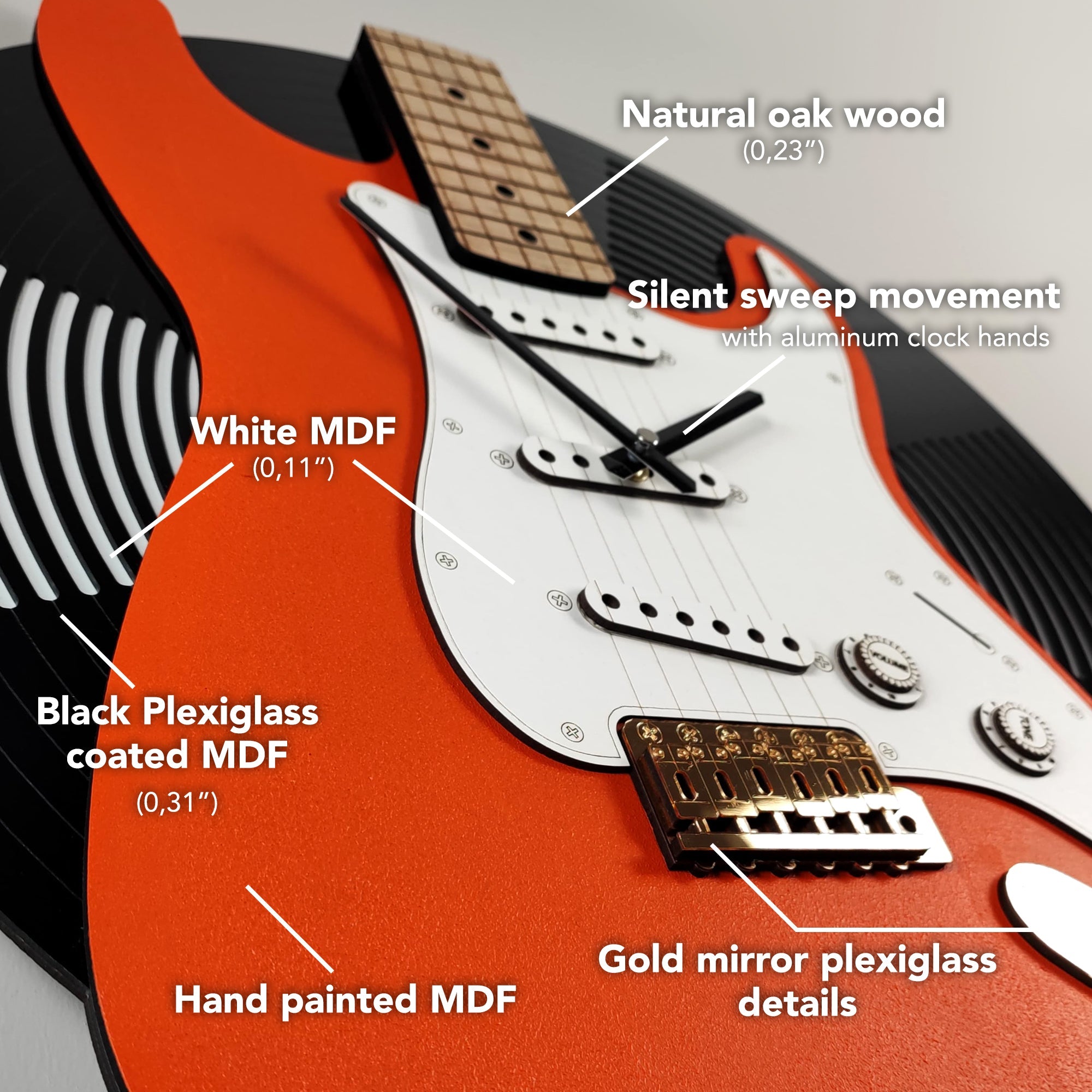 Time Reflection Ultra Realistic Classic Electric Guitar–Shaped 3D Handcrafted Wooden Wall Clock - Exporgin | Türkiye Comes to You