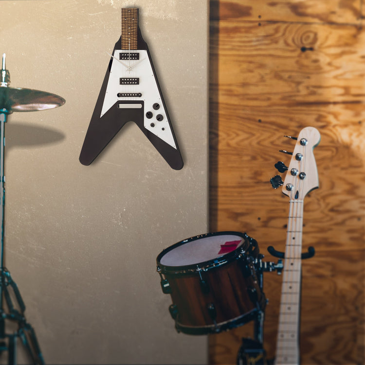Time Reflection Ultra Realistic V Guitar - Shaped 3D Handmade Wooden Wall Clock - Exporgin | Türkiye Comes to You