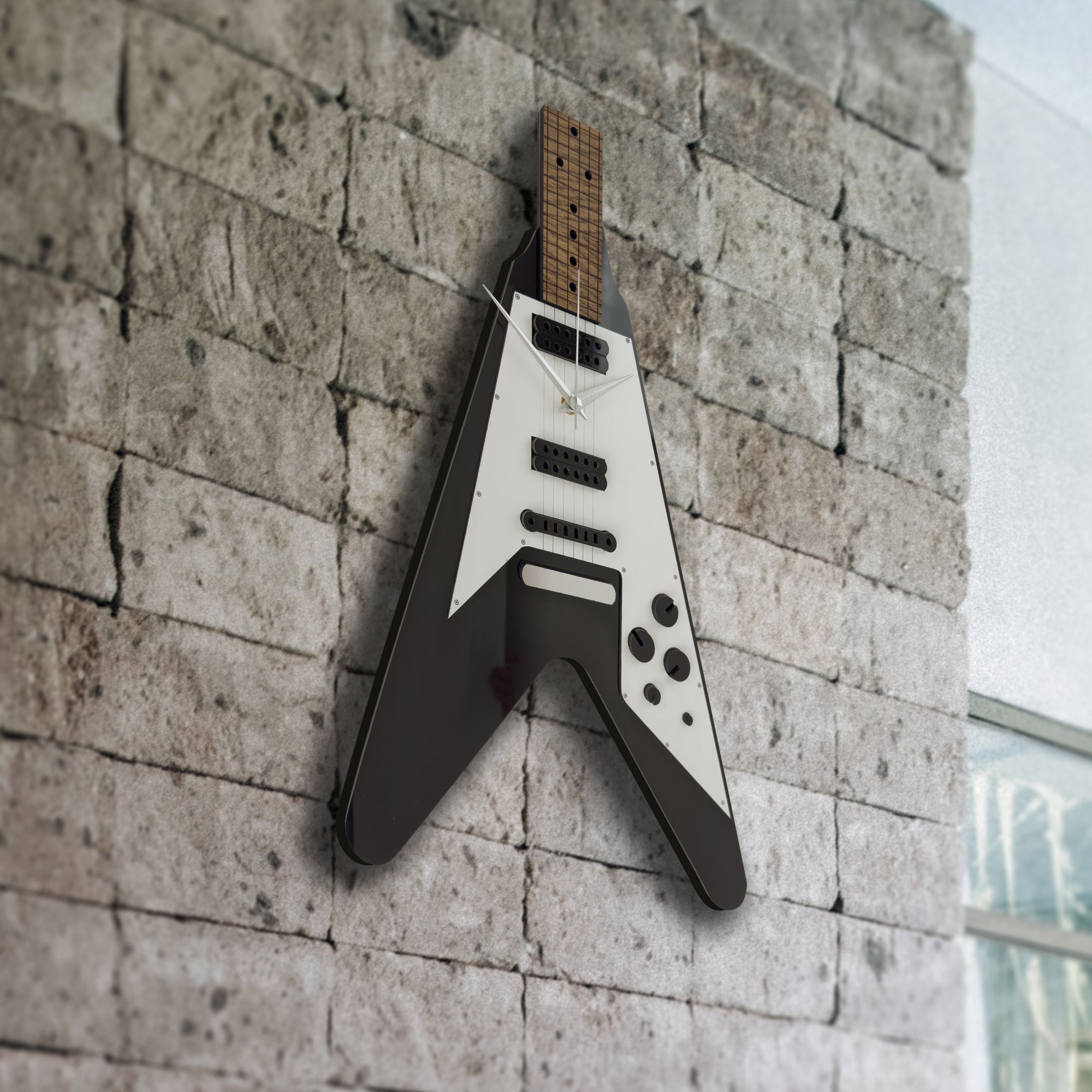 Time Reflection Ultra Realistic V Guitar - Shaped 3D Handmade Wooden Wall Clock - Exporgin | Türkiye Comes to You