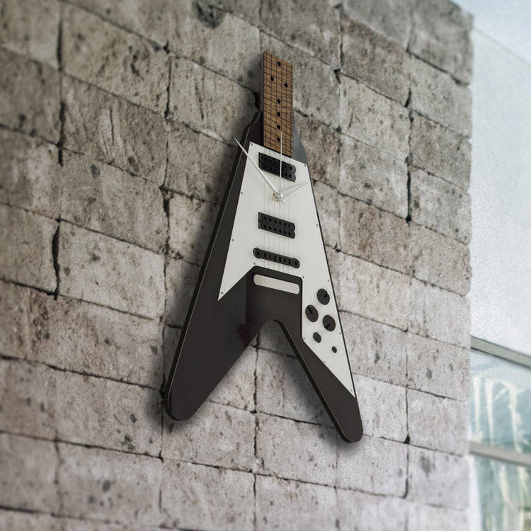 Time Reflection Ultra Realistic V Guitar - Shaped 3D Handmade Wooden Wall Clock - Exporgin | Türkiye Comes to You