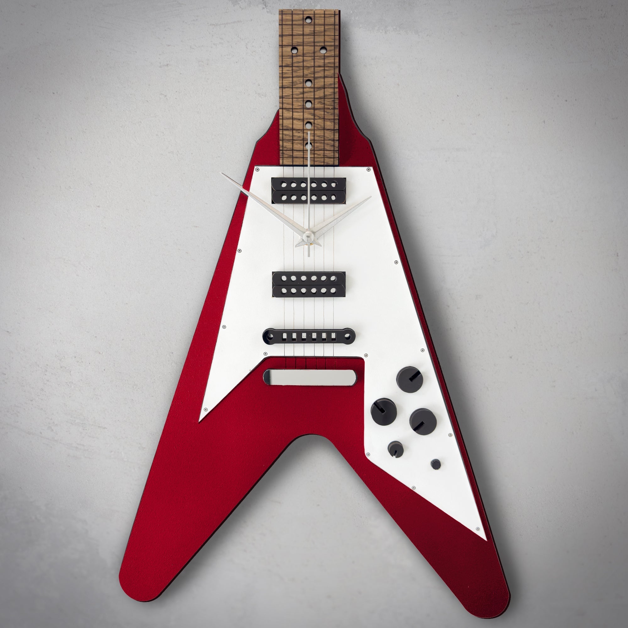 Time Reflection Ultra Realistic V Guitar - Shaped 3D Handmade Wooden Wall Clock - Exporgin | Türkiye Comes to You
