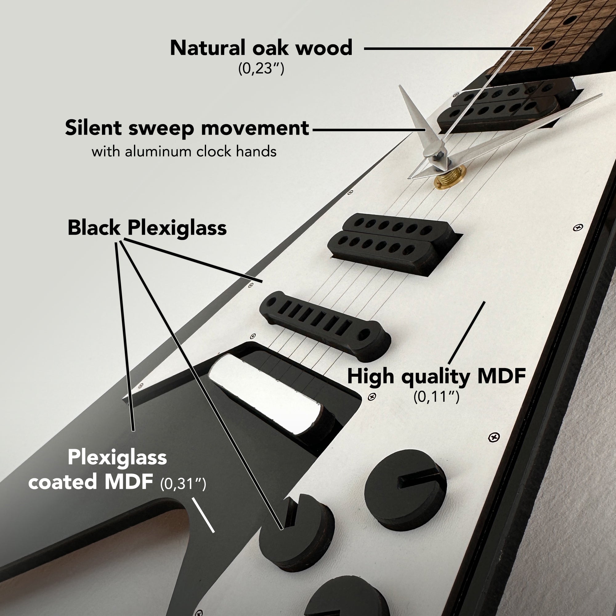 Time Reflection Ultra Realistic V Guitar - Shaped 3D Handmade Wooden Wall Clock - Exporgin | Türkiye Comes to You