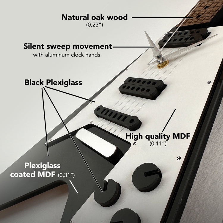 Time Reflection Ultra Realistic V Guitar - Shaped 3D Handmade Wooden Wall Clock - Exporgin | Türkiye Comes to You