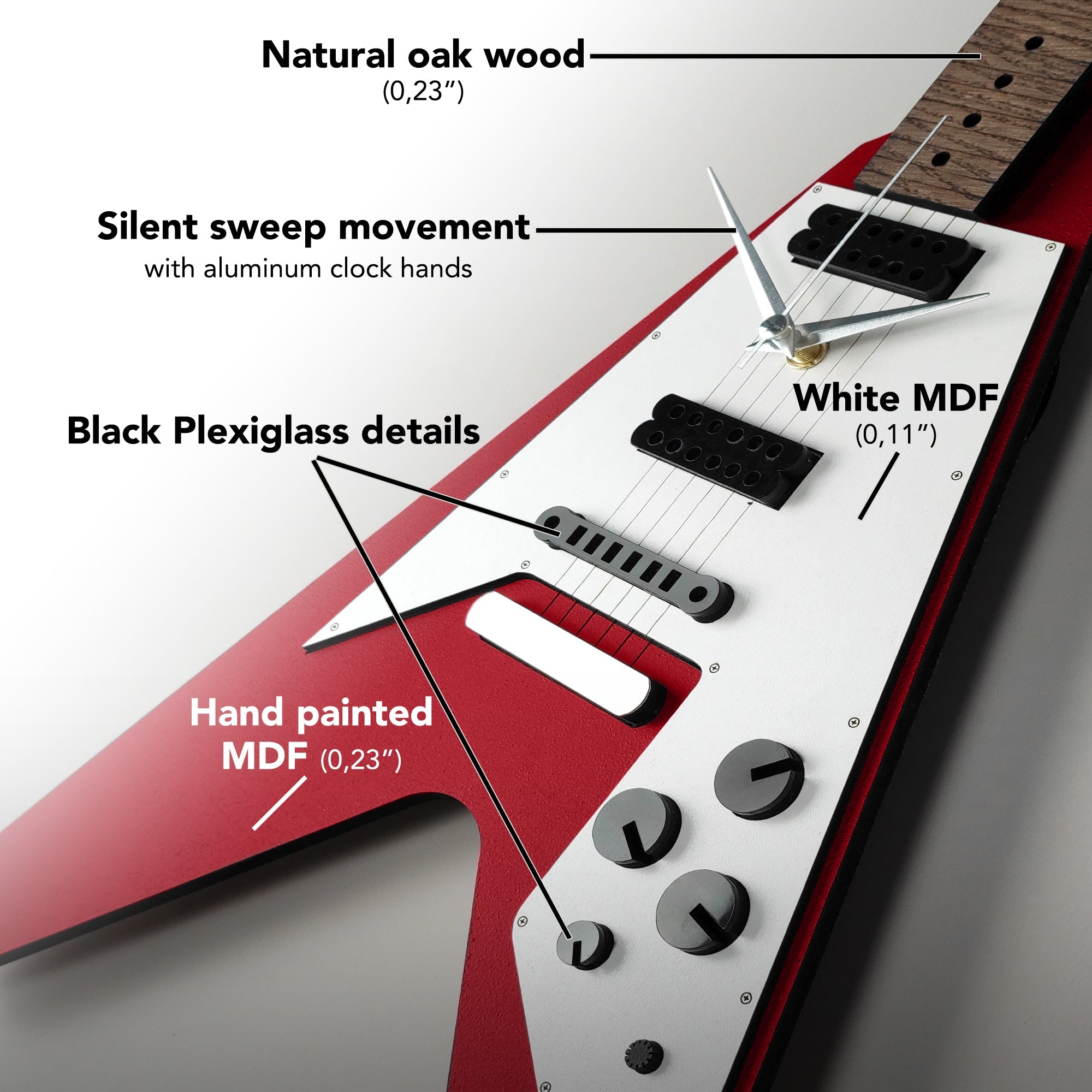 Time Reflection Ultra Realistic V Guitar - Shaped 3D Handmade Wooden Wall Clock - Exporgin | Türkiye Comes to You