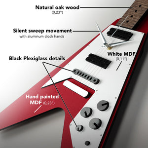 Time Reflection Ultra Realistic V Guitar - Shaped 3D Handmade Wooden Wall Clock - Exporgin | Türkiye Comes to You