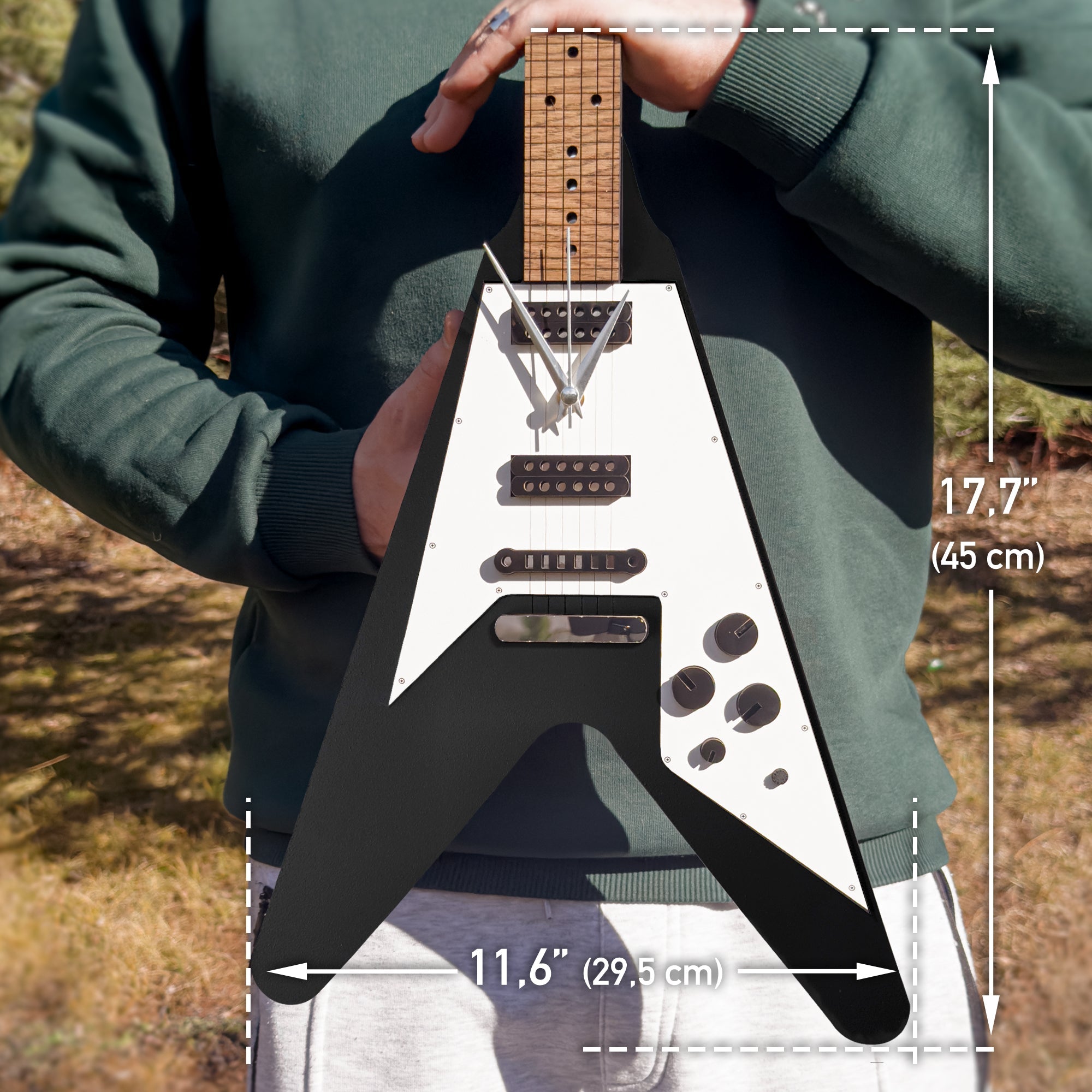 Time Reflection Ultra Realistic V Guitar - Shaped 3D Handmade Wooden Wall Clock - Exporgin | Türkiye Comes to You