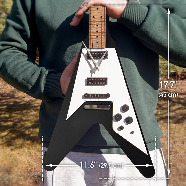 Time Reflection Ultra Realistic V Guitar - Shaped 3D Handmade Wooden Wall Clock - Exporgin | Türkiye Comes to You