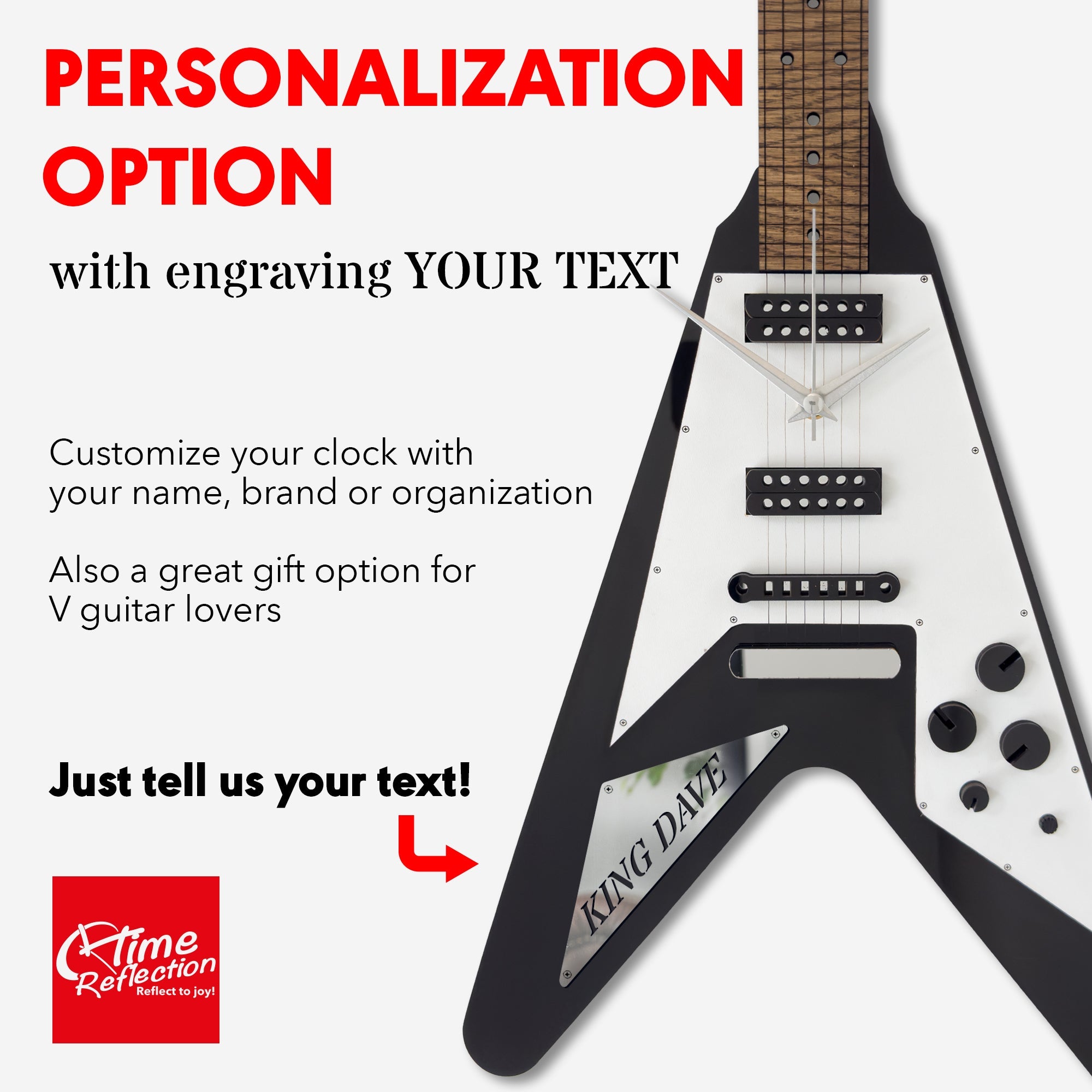 Time Reflection Ultra Realistic V Guitar - Shaped 3D Handmade Wooden Wall Clock - Exporgin | Türkiye Comes to You