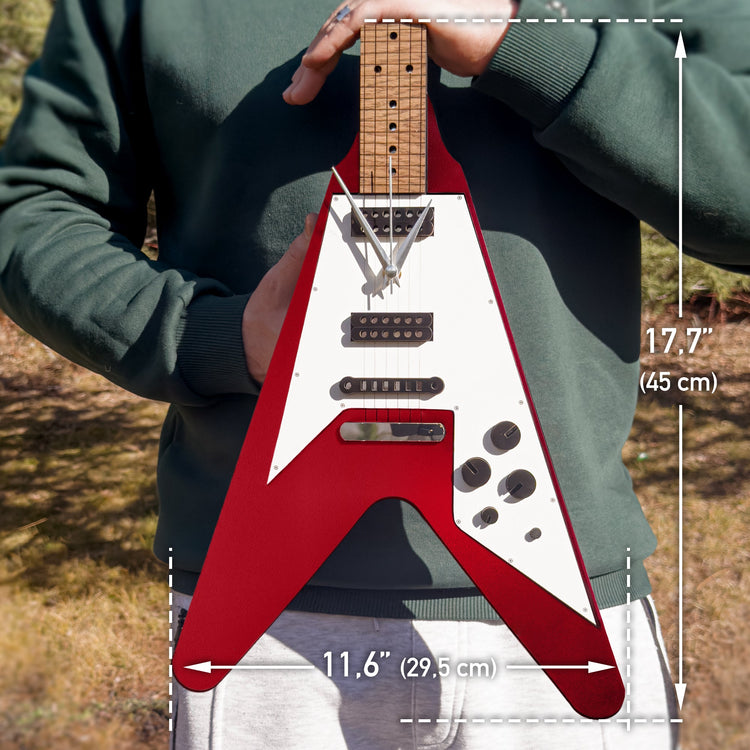Time Reflection Ultra Realistic V Guitar - Shaped 3D Handmade Wooden Wall Clock - Exporgin | Türkiye Comes to You