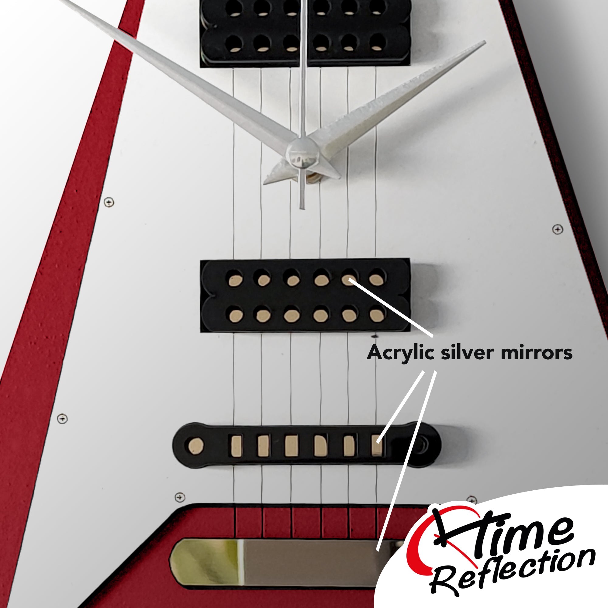 Time Reflection Ultra Realistic V Guitar - Shaped 3D Handmade Wooden Wall Clock - Exporgin | Türkiye Comes to You