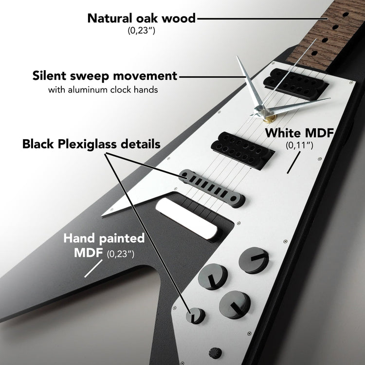 Time Reflection Ultra Realistic V Guitar - Shaped 3D Handmade Wooden Wall Clock - Exporgin | Türkiye Comes to You