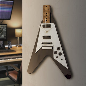 Time Reflection Ultra Realistic V Guitar - Shaped 3D Handmade Wooden Wall Clock - Exporgin | Türkiye Comes to You