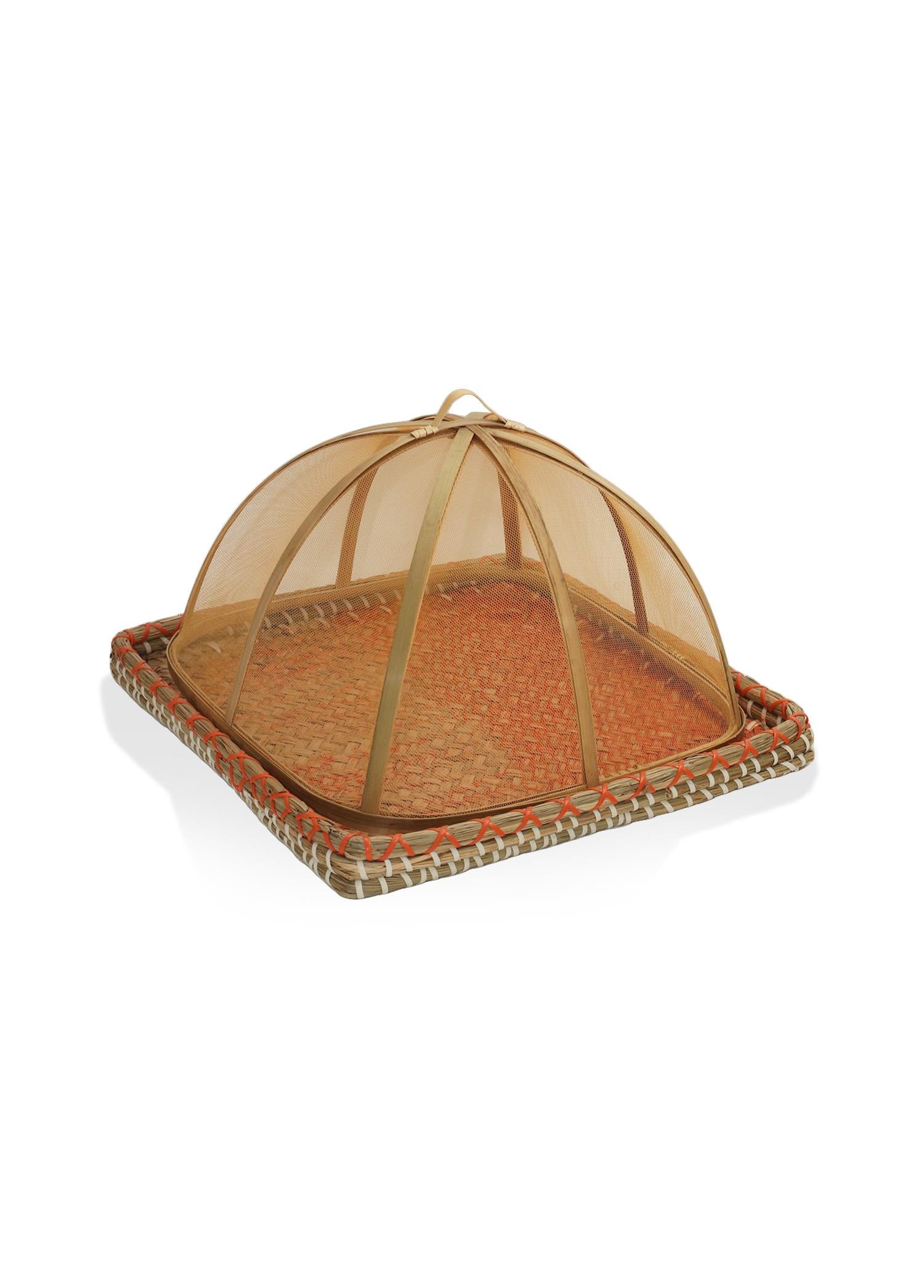 Transparent Bamboo Wicker Tray 32x32x18 cm