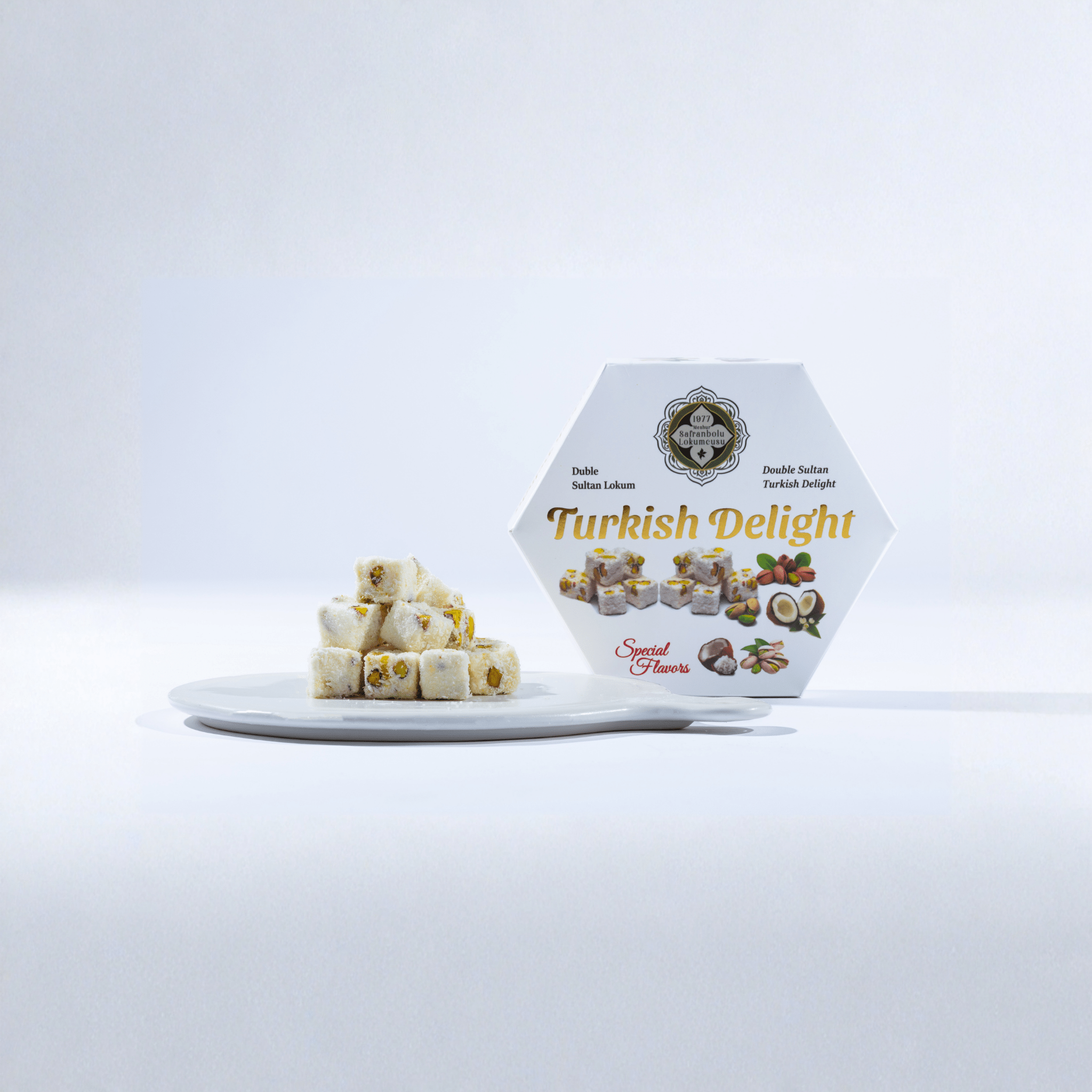 Turkish Delight Double Sultan with Pistachio Covered Coconut 200g (7.05 oz) / 320g (11.29 oz) - Exporgin | Türkiye Comes to You