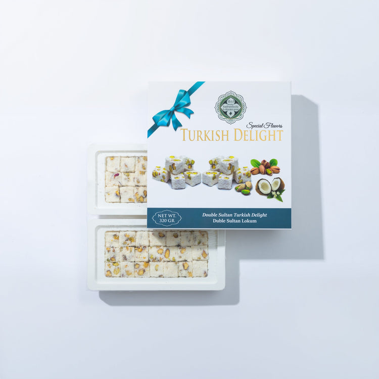 Turkish Delight Double Sultan with Pistachio Covered Coconut 200g (7.05 oz) / 320g (11.29 oz) - Exporgin | Türkiye Comes to You