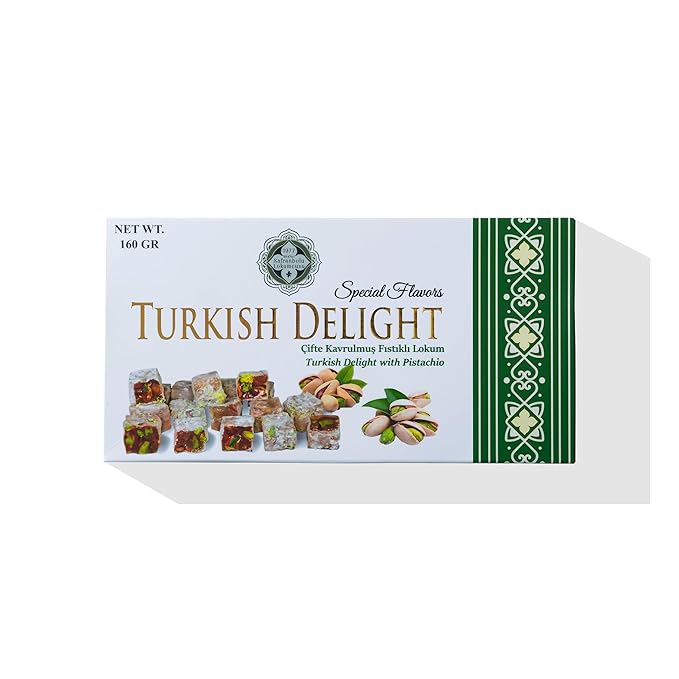 Turkish Delight with Double Roasted Pistachios – 160g (5.64 oz) / 200g (7.05 oz)/ 320g (11.29 oz) - Exporgin | Türkiye Comes to You