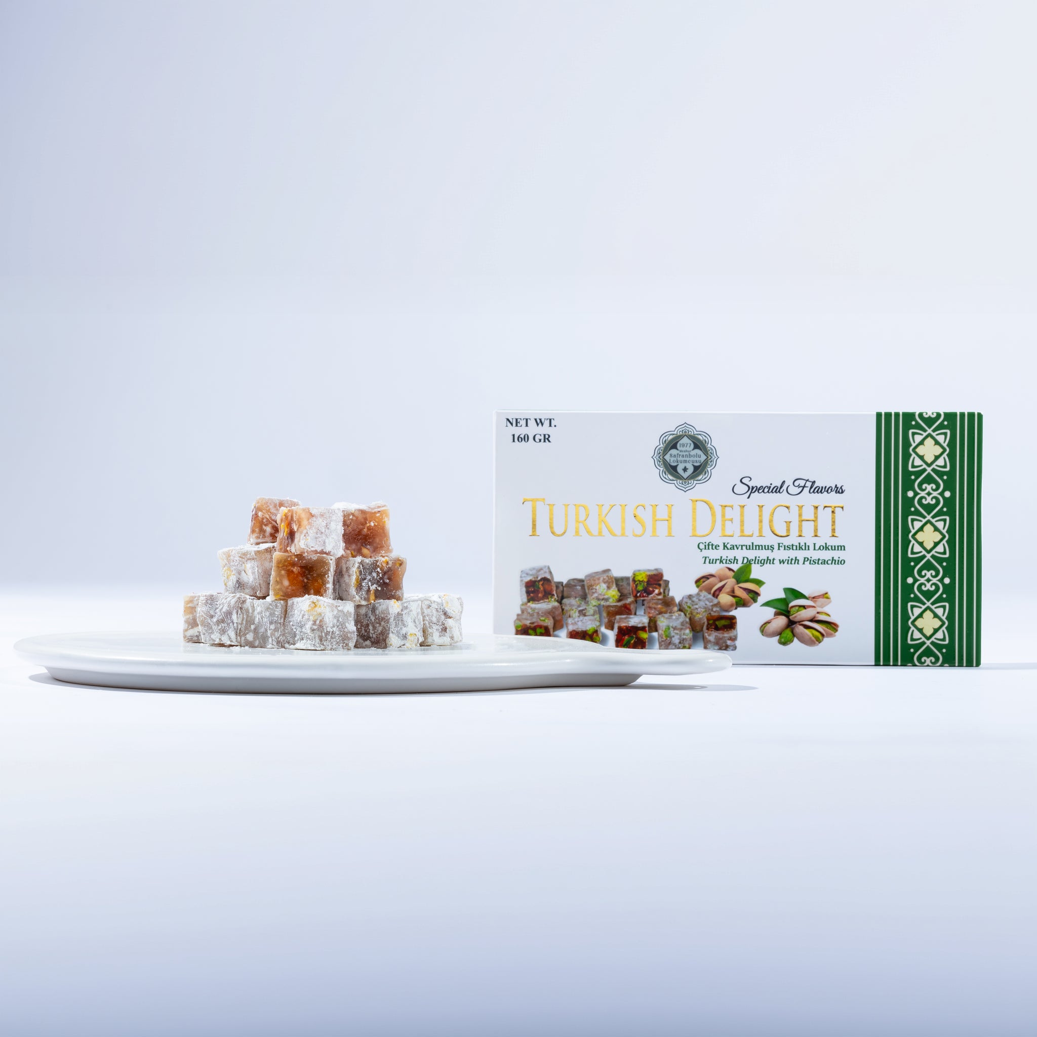 Turkish Delight with Double Roasted Pistachios – 160g (5.64 oz) / 200g (7.05 oz)/ 320g (11.29 oz) - Exporgin | Türkiye Comes to You