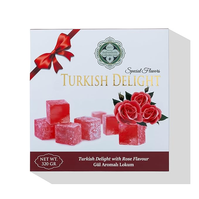 Turkish Delight with Rose Flavoured 320g (11.29 oz) - Exporgin | Türkiye Comes to You