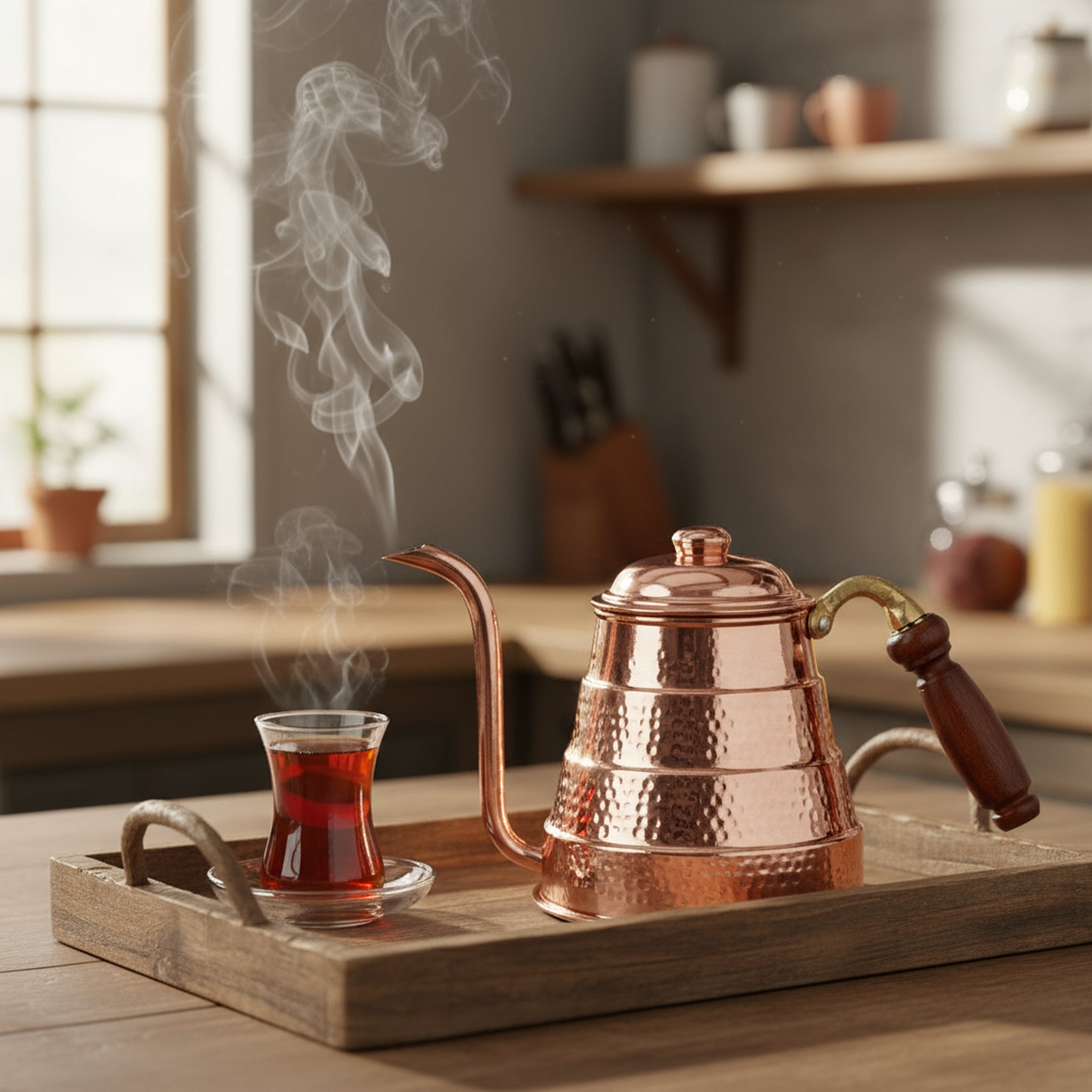 Turna Bakır – Copper “Tiryaki” Teapot – Hand - Hammered & 100% Handmade – 800 ml - Exporgin | Türkiye Comes to You