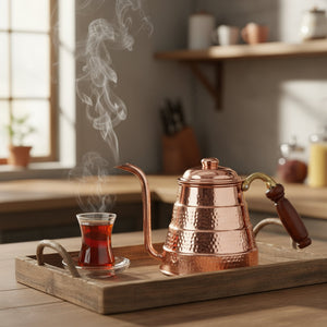 Turna Bakır – Copper “Tiryaki” Teapot – Hand - Hammered & 100% Handmade – 800 ml - Exporgin | Türkiye Comes to You