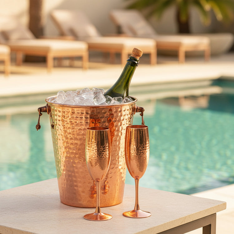 Turna Bakır – Hand - Hammered Copper Ice Bucket – Turkish Artisan Barware – 15 cm - Exporgin | Türkiye Comes to You