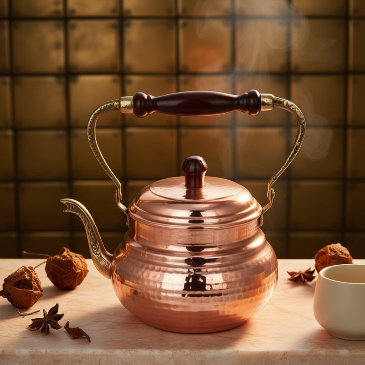 Turna Bakır – Hand - Hammered Copper Teapot – Authentic Turkish Artisan Cookware – 1300 ml - Exporgin | Türkiye Comes to You