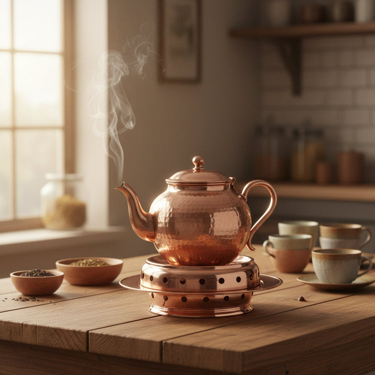 Turna Bakır – Hand - Hammered Copper Teapot Warmer – 100% Handmade & Durable – 25.4 cm - Exporgin | Türkiye Comes to You