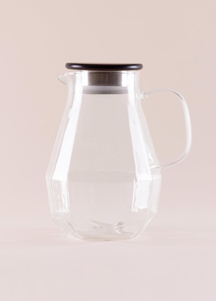 Wooden Glass Jug – Borosilicate & Heat - Resistant with Wooden Lid – 1800cc (15x15x24 cm) - Exporgin - Global Shopping Site