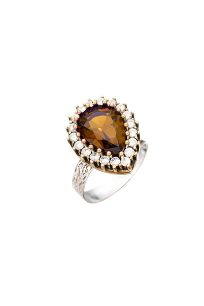 Beyisa Yellow Citrine Hürrem Sultan Adjustable Women's Ring 925 Sterling Silver