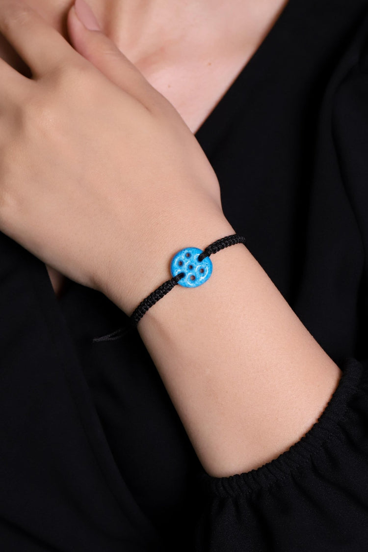 Elegance Redefined: Handcrafted Midnight Blue Macramé Evil Eye Bracelet with Adjustable Black Cord - Mardin Midyat Silver - Exporgin | Türkiye Comes to You